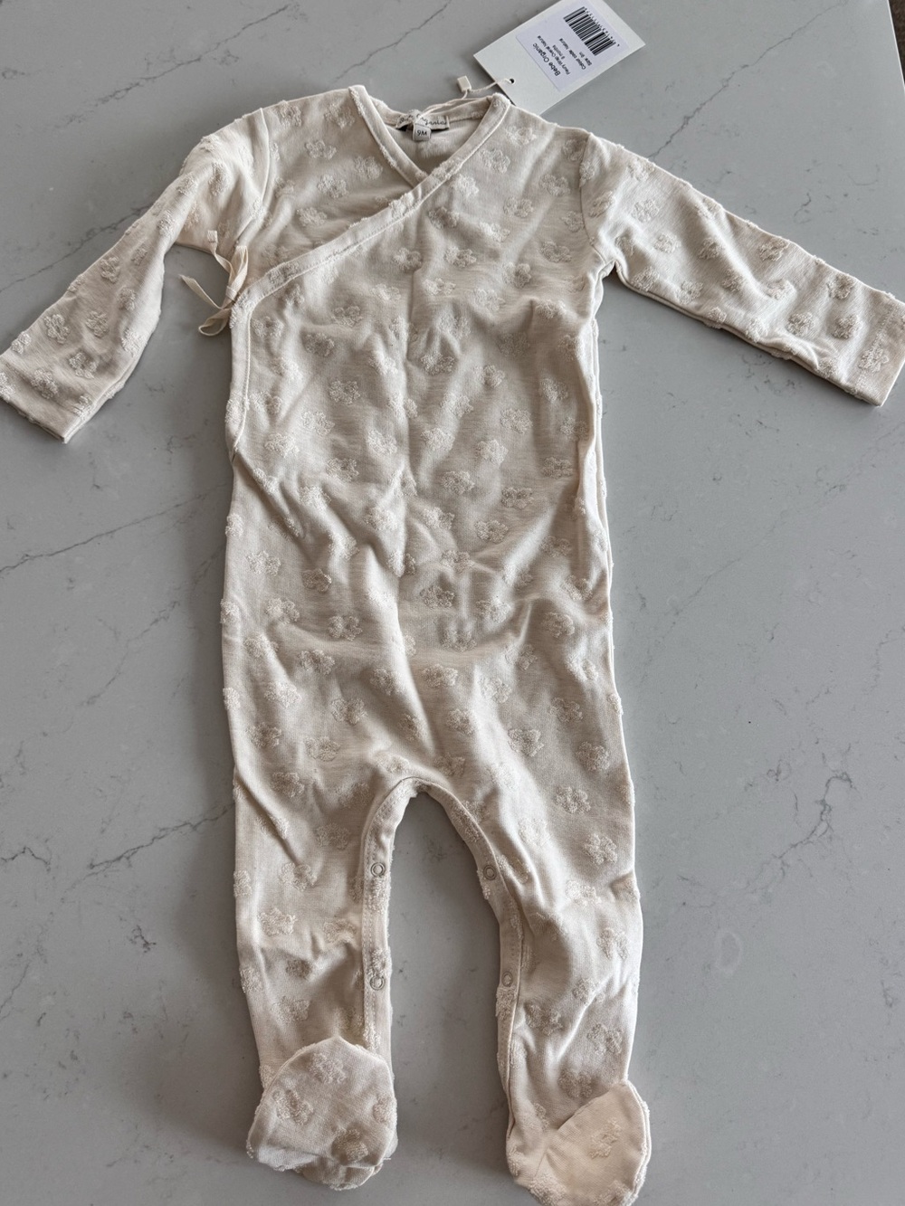 Bebe Organic Neutral Cream Footed One-Piece Baby Onsies- textured